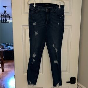 Express Women's Dark Blue Distressed Ankle Jeans